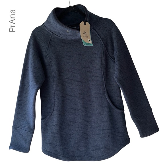 NWT PRANA TRI THERMAL THREADS NAVY TUNIC SNAP COLLAR KANGAROO POCKETS | SMALL - Picture 1 of 11